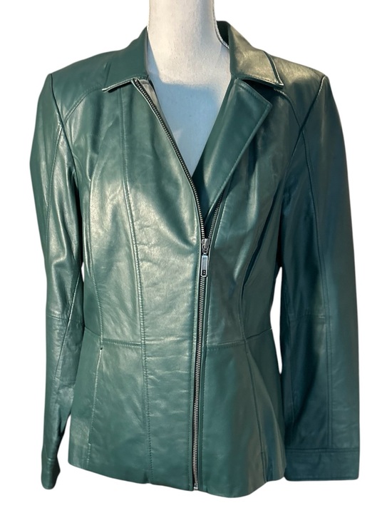 d&co Jackets & Blazers - Women's Teal Leather Zip-Front Jacket - Sleek Fitted Style